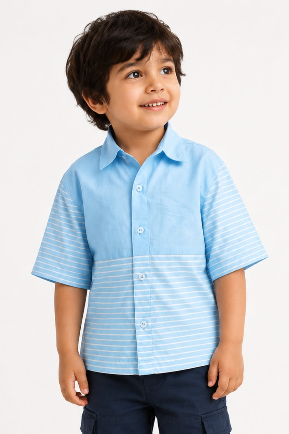 Ash- Blue Panelled Shirt