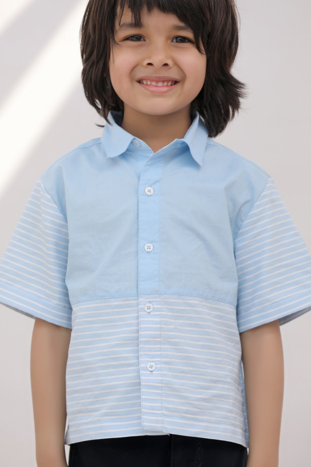 Ash- Blue Panelled Shirt