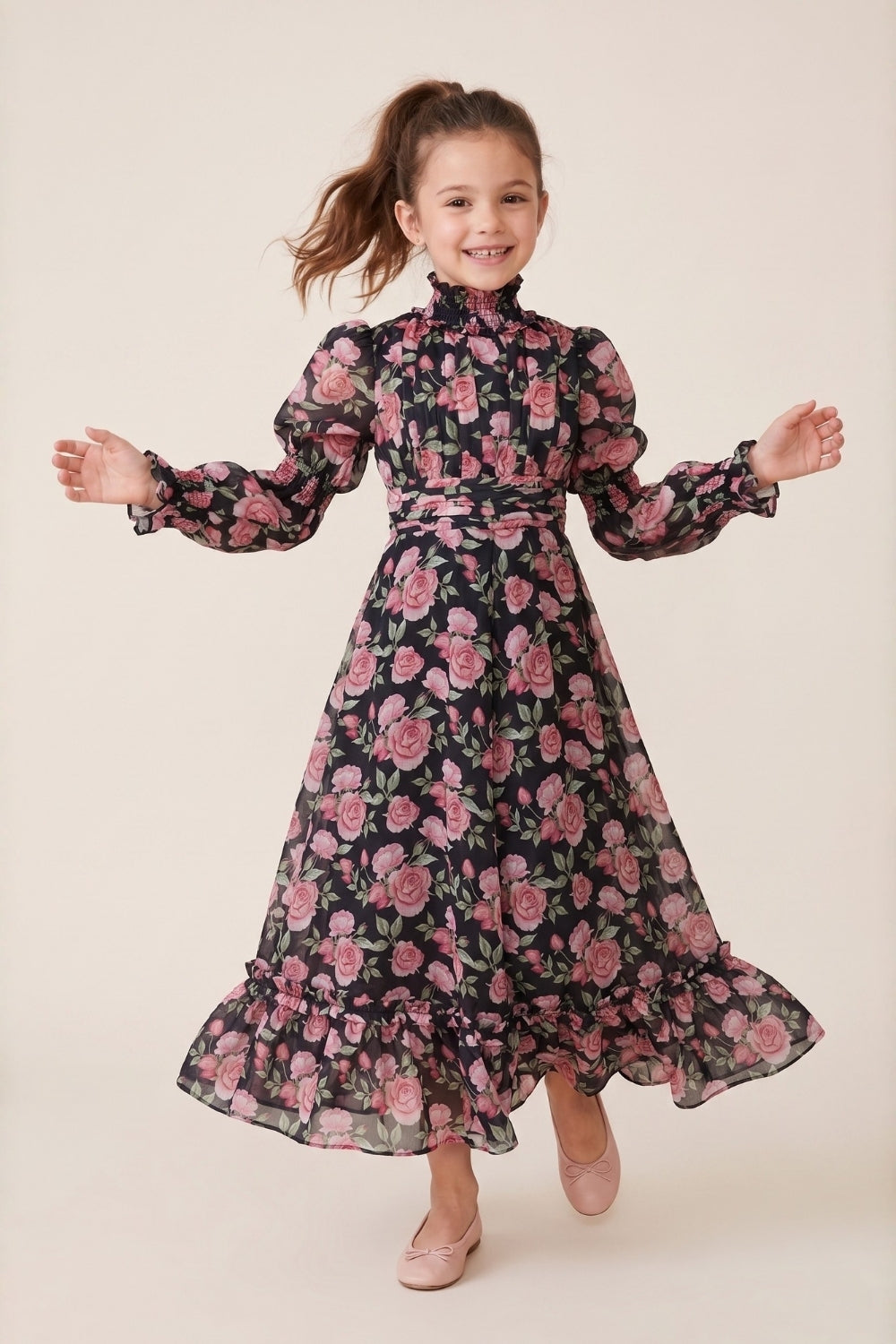 Runway Rose Long Shirred Dress