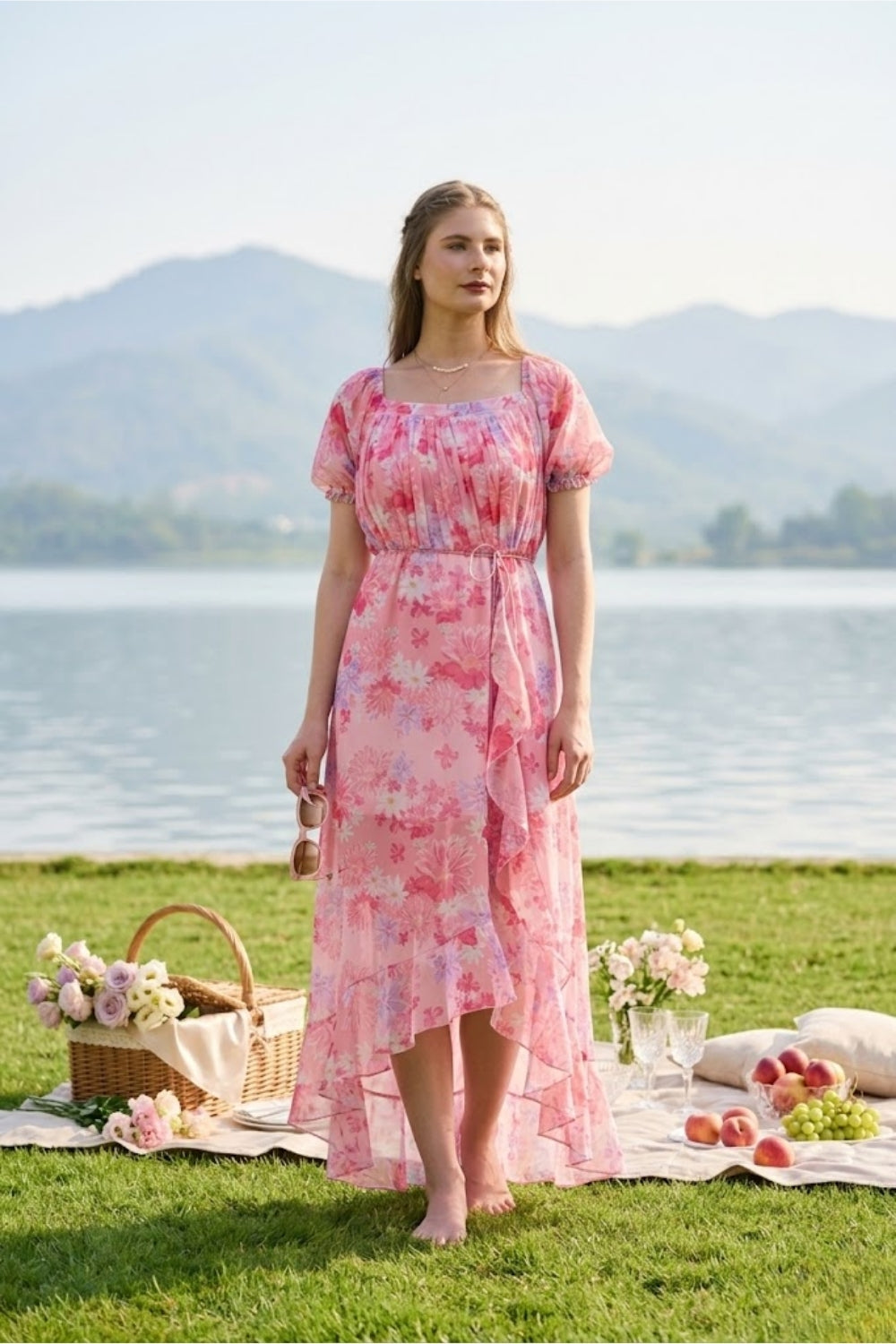 Buy Ivy Chiffon Floral Ruffle Maxi Dress