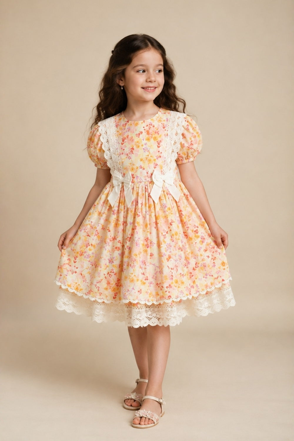 Buy Lace Petal Puff Floral Dress Girls