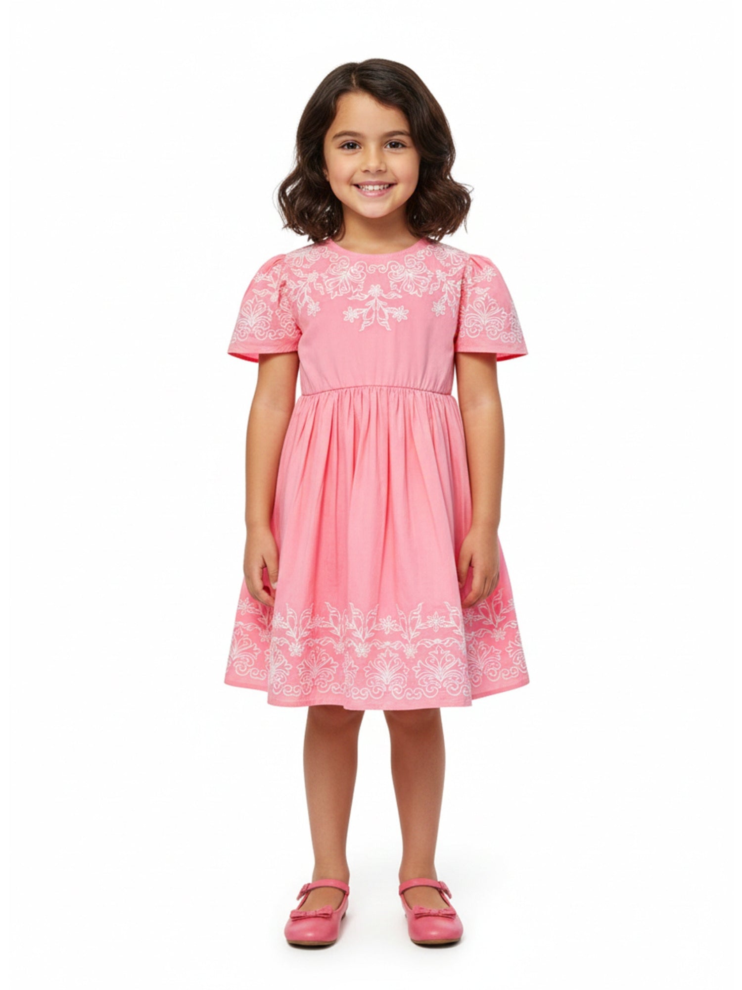 Lisa Embroidered Dress-Pink