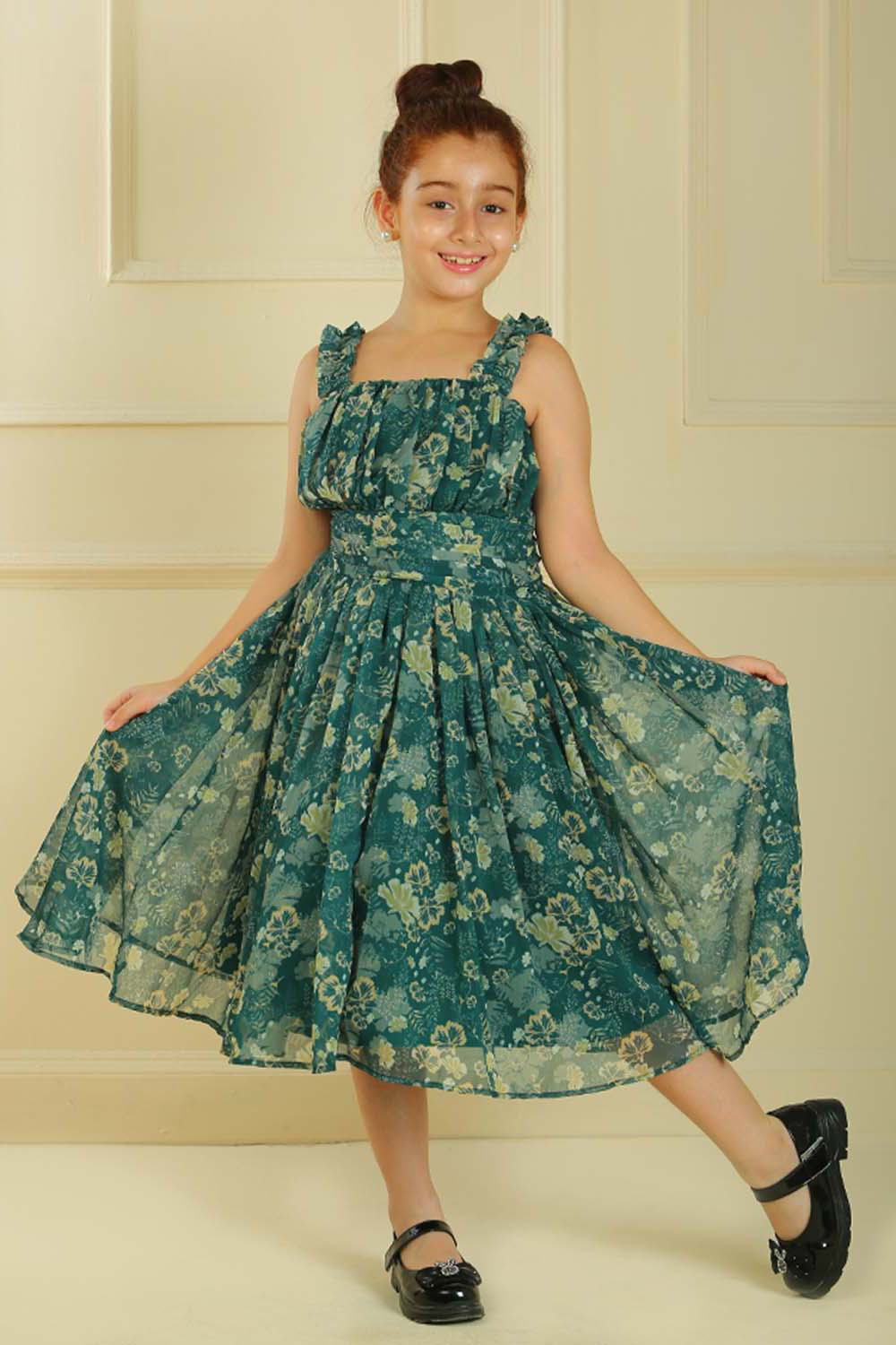 open lace back dress Twilight Ruffle Girls Flower Printed Dress