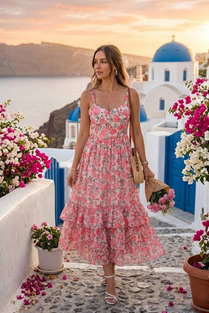 Buy Amber Red Chiffon Corset Dress