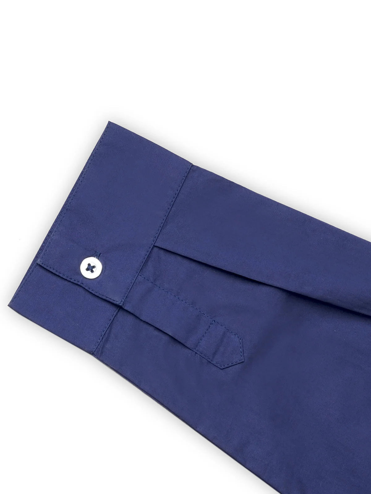 Luxe & Hardy Archie Embroidered Shirt – close-up of navy blue long sleeve cuff and button detail, boys ethnic casual shirt, premium fabric and sleeve construction