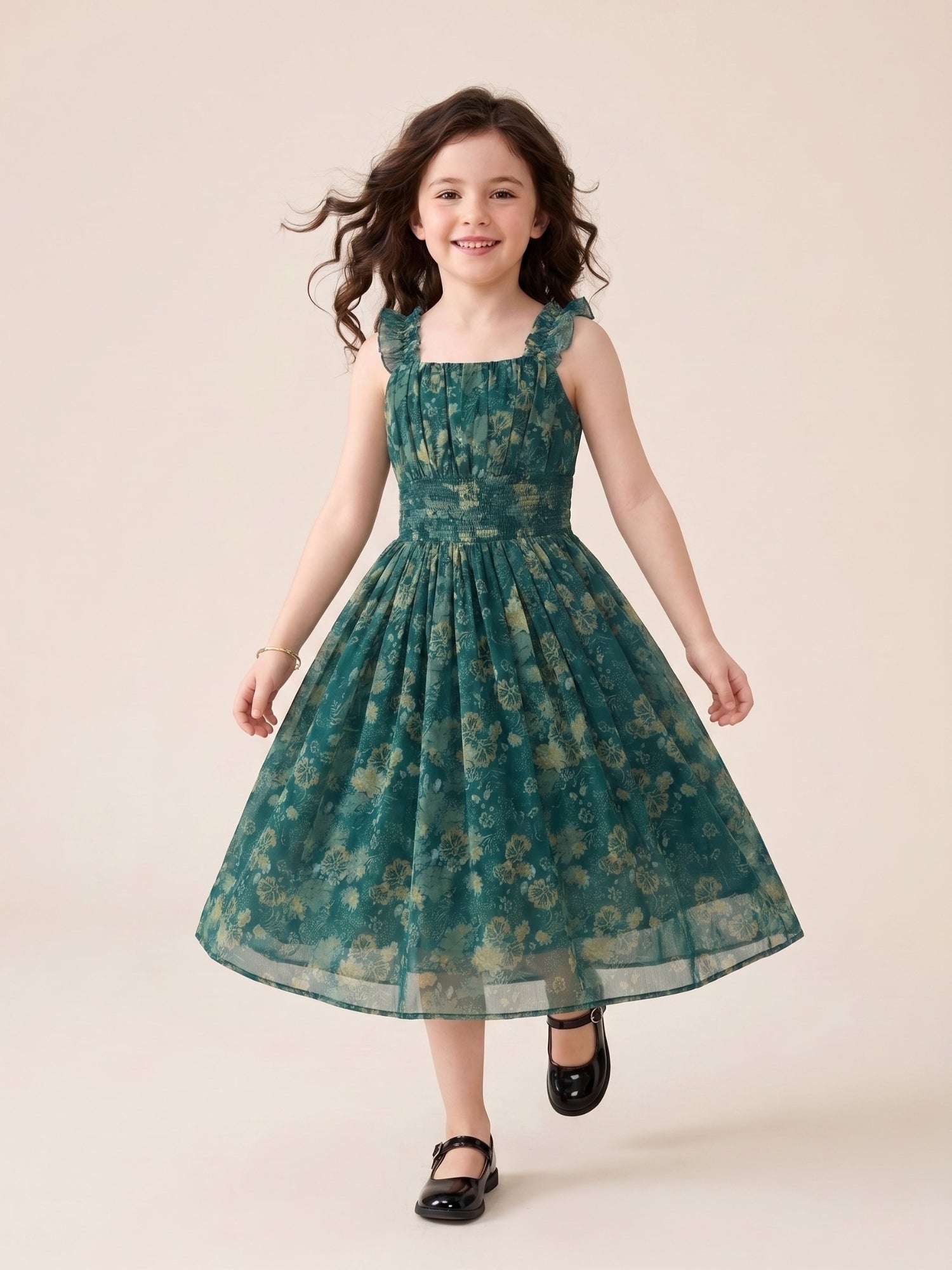 midi dress for girls Girls Mini Jilly Sleeved Midi Dress | Putting Green