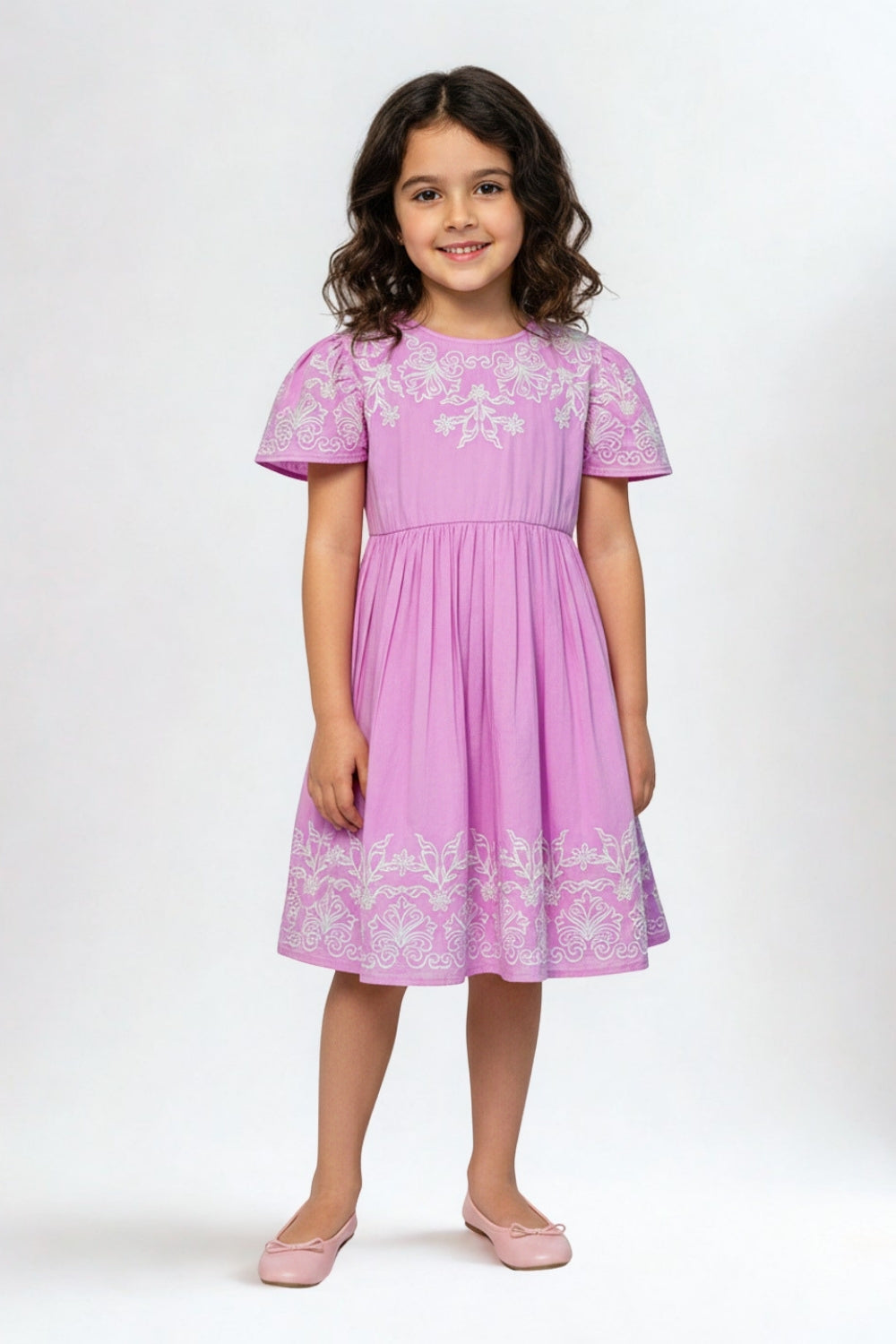 Lisa Embroidered Dress-Lavender