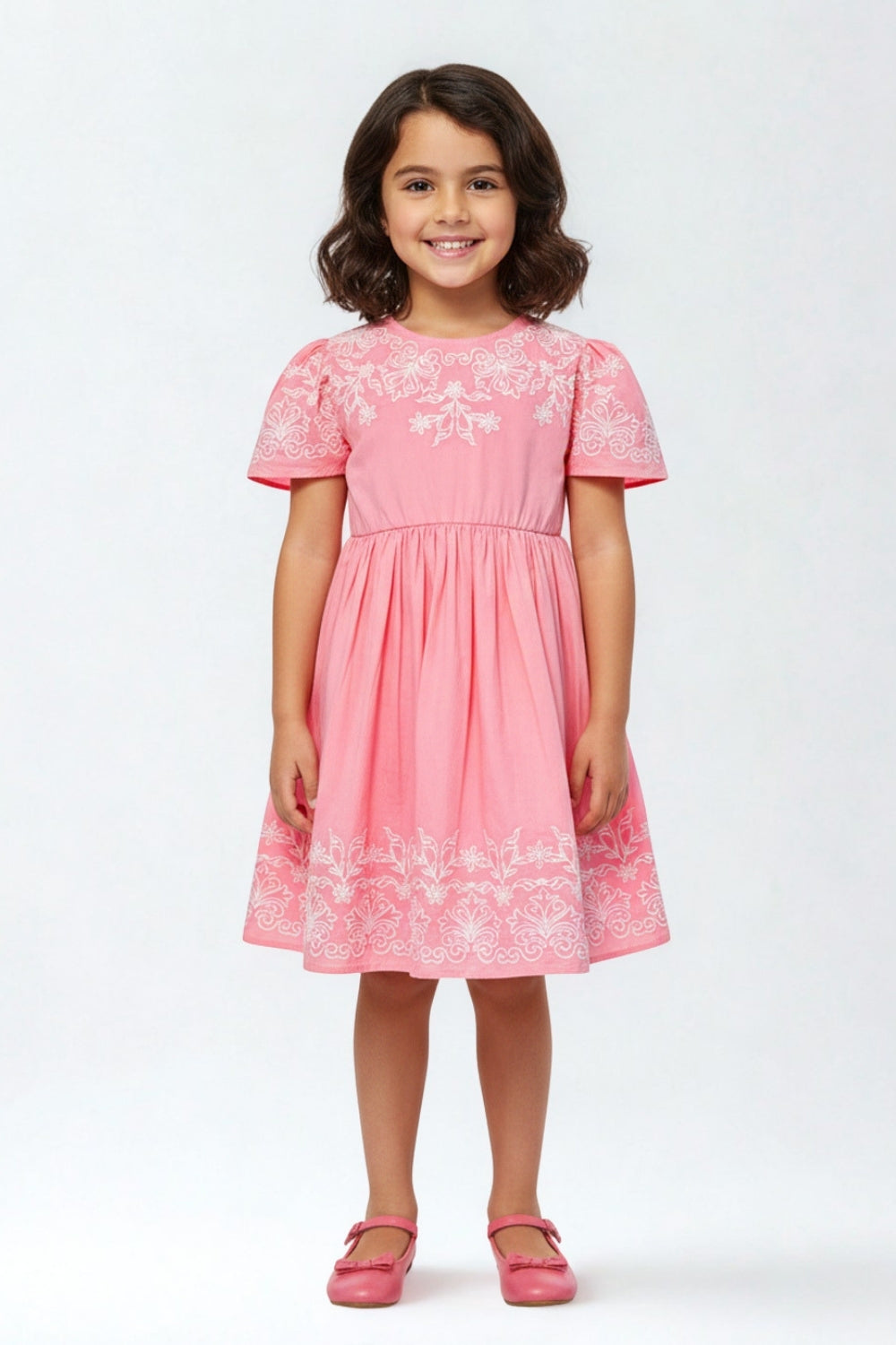 Lisa Embroidered Dress-Pink
