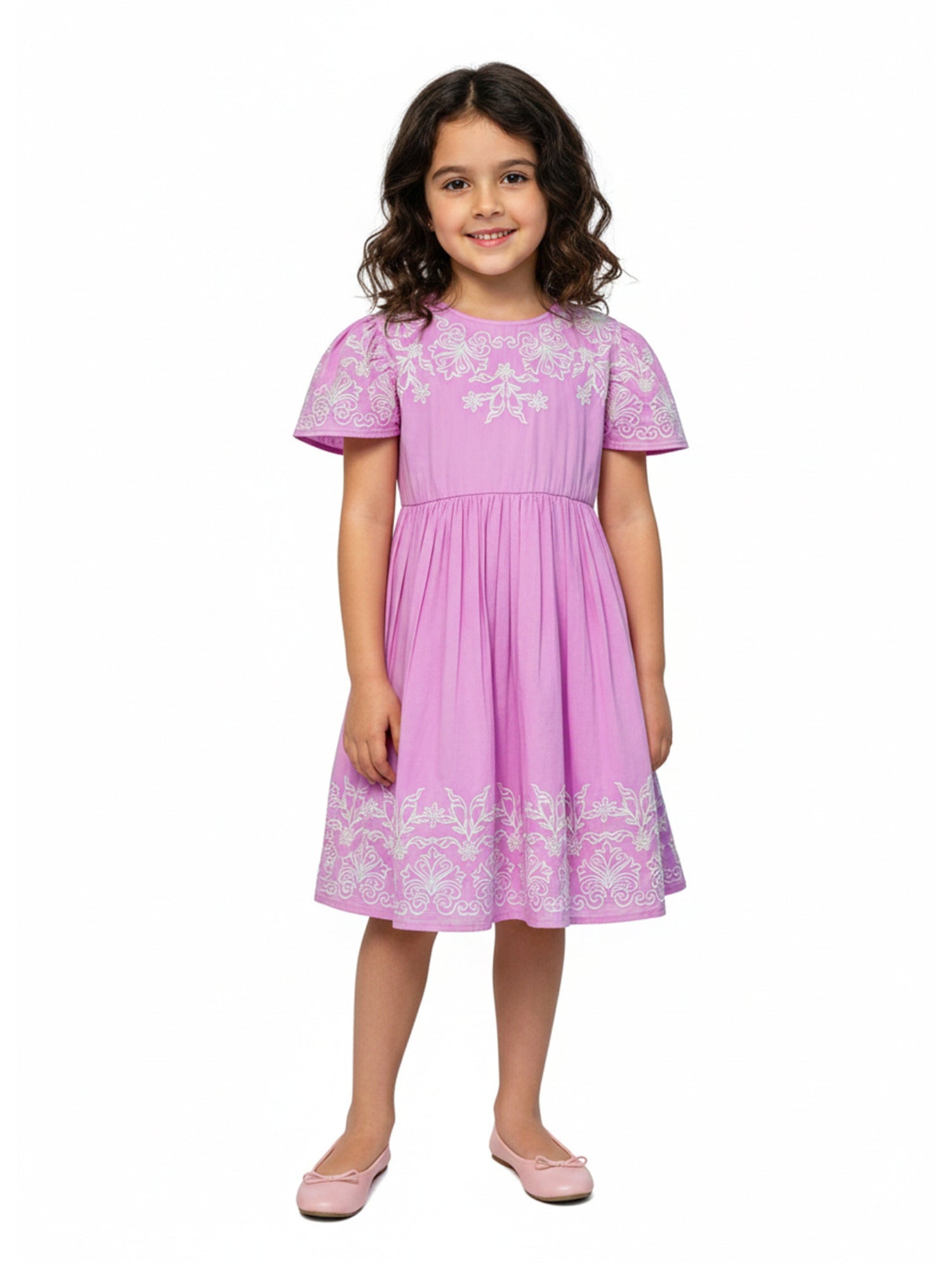 Lisa Embroidered Dress-Lavender