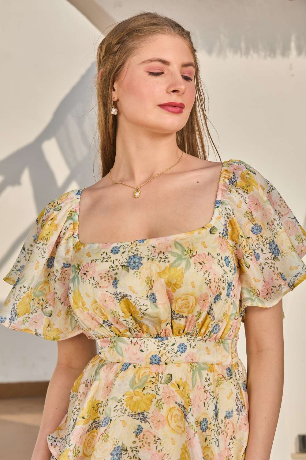 Buy Luxe & Hardy Nora Flared Chiffon Maxi Roses Ruffle Gown