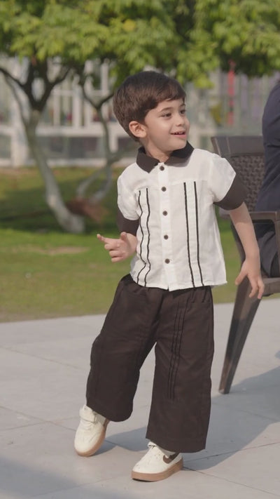 Luxe & Hardy Everwood Panel Pant – video of black wide leg panel palazzo pants for toddler boys in motion, play to see full kids ethnic party wear bottom wear styling