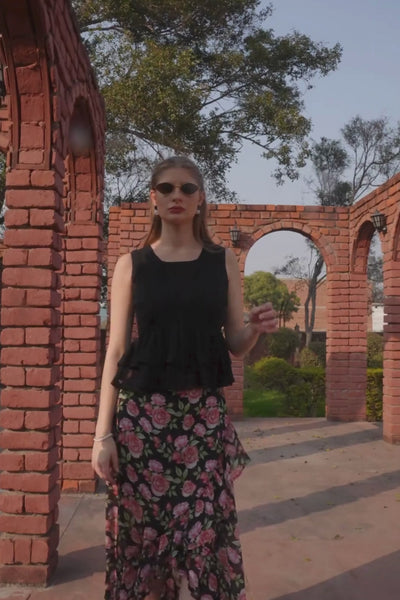 Luxe & Hardy Sera Rose Co-ord Set – video of black pink floral pe